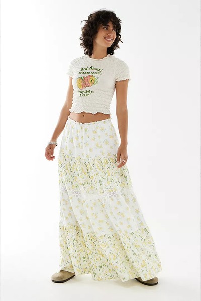 Kiss The Sky Hamptons Floral Lace Maxi Skirt from Urban Outfitters