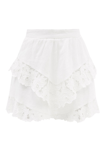 Enali Floral-Embroidered Linen Mini Skirt