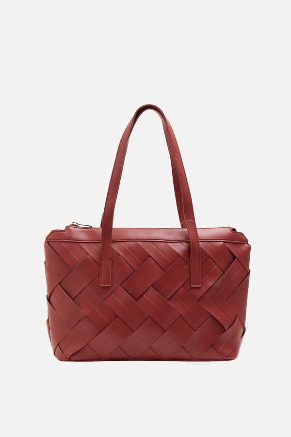 Faux Leather Woven Shoulder Bag