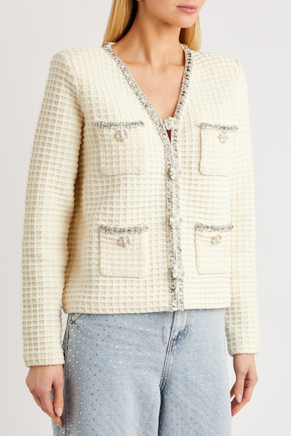 Crystal-Embellished Waffle-Knit Cardigan from Self Portrait 