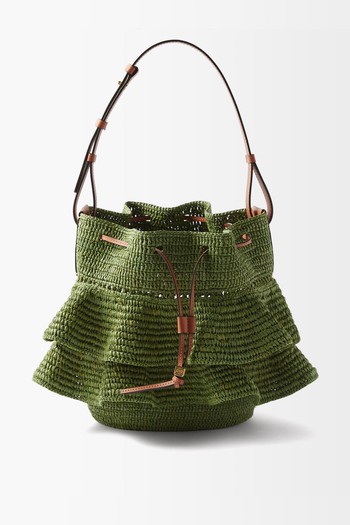 Balloon Flounced Raffia Bucket Bag from Loewe Paula’s Ibiza