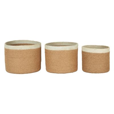 Set of 2 Round Jute Natural White Storage Baskets from Houseology