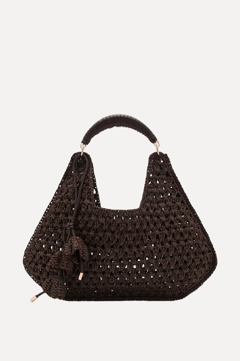 Natural Fibre Shoulder Bag With Flower Charm