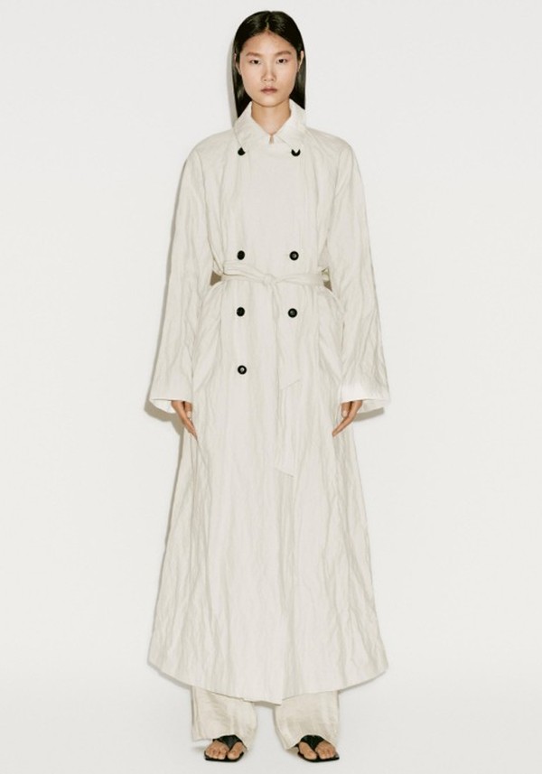 Long Voluminous Cotton Blend Trench Coat 