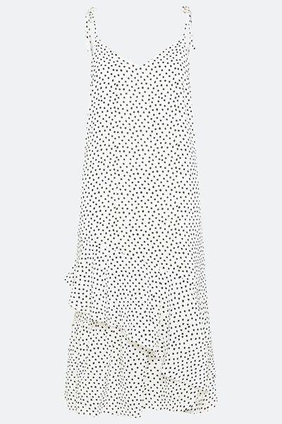 Shoulder Tie Spot Midi Dress