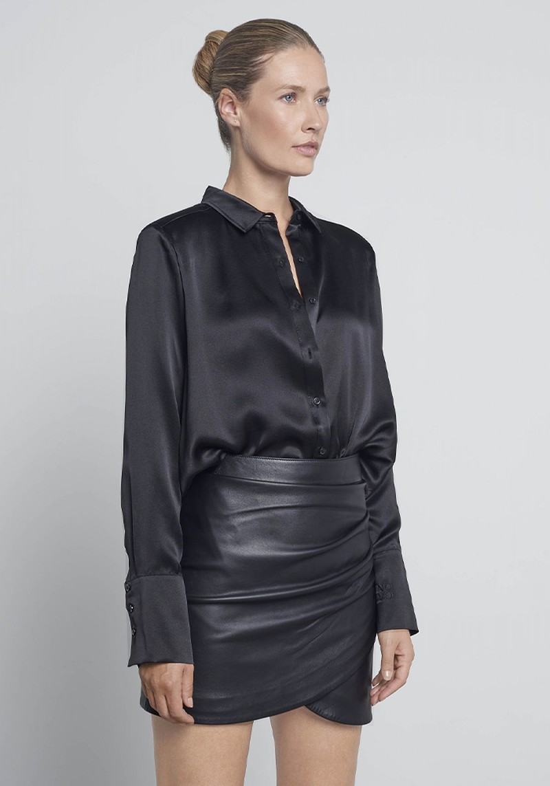 Oversized 100% Premium Silk Shirt With Shoulder Pads from Novo London