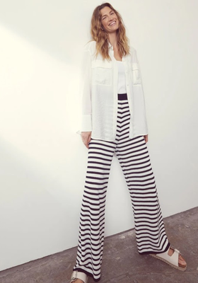 White Striped Crochet Trousers
