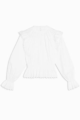 White Shirred Embroidered Blouse from Topshop