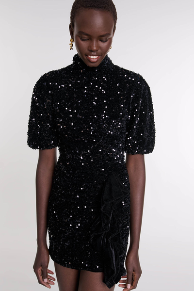 Short Velvet & Sequinned Dress from Maje