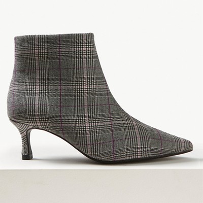 Wide Fit Checked Kitten Heel Ankle Boots