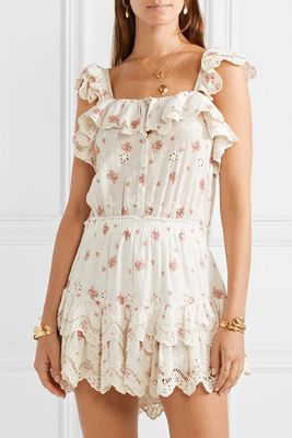 Marina Embroidered Floral-Print Broderie Mini Dress from LoveShackFancy