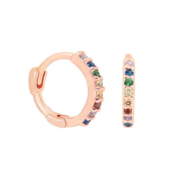 Rainbow Jewelled Huggies In Rose Gold