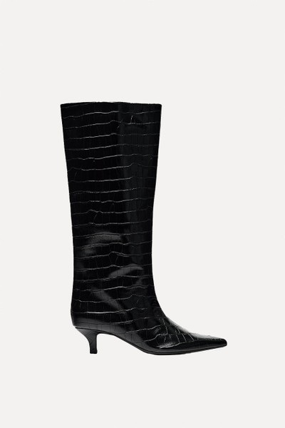 Crocodile Effect Kitten Heel Boots from Zara