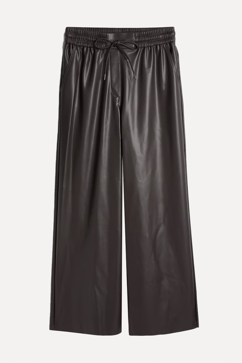  Faux Leather Wide Leg Drawstring Joggers