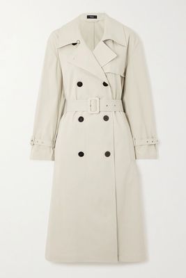 Belted Double-Breasted Cotton-Blend Gabardine Trench Coat from Theory