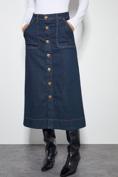 Bree Button Denim Midi Skirt from Monsoon