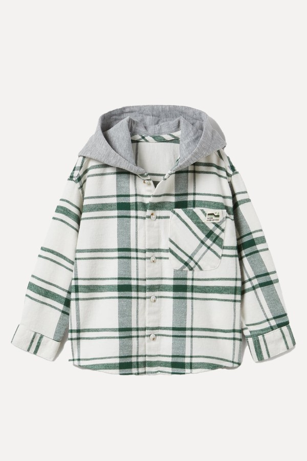 Check Print Hooded Overshirt from Zara