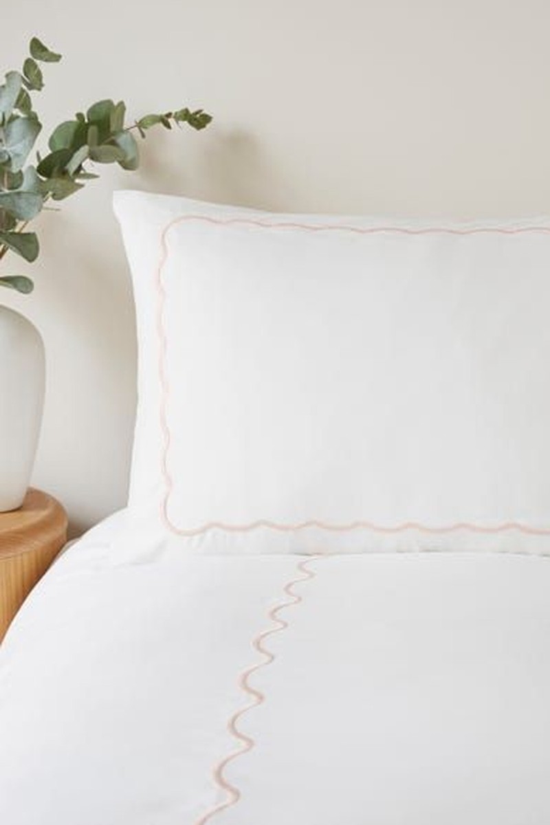 Bria Embroidered Scallop Duvet Cover & Pillowcase Set