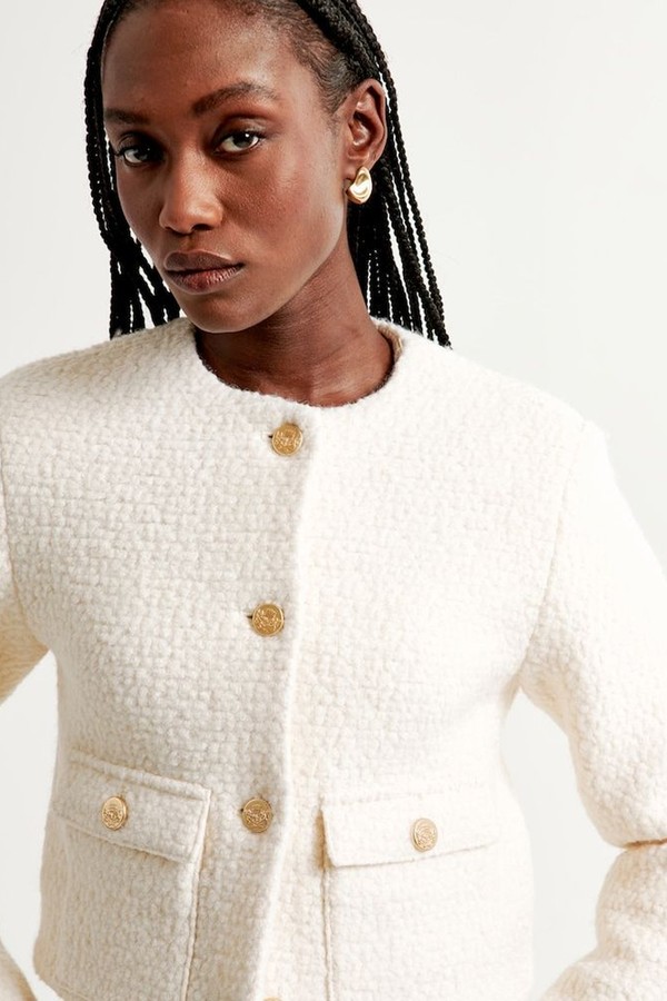 Collarless Boucle Jacket
