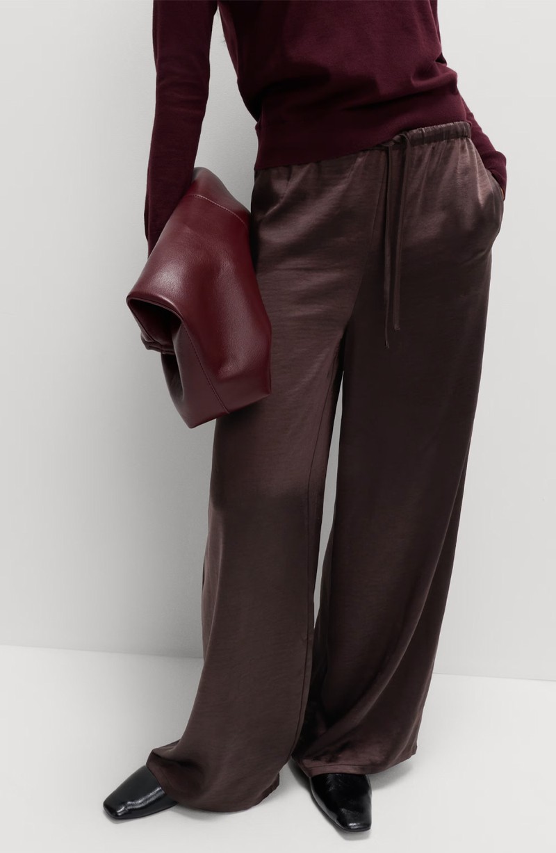 Satin Drawstring Wide Leg Trousers