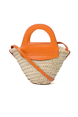 Cabas Mini Leather-Trimmed Straw Tote from Hereu