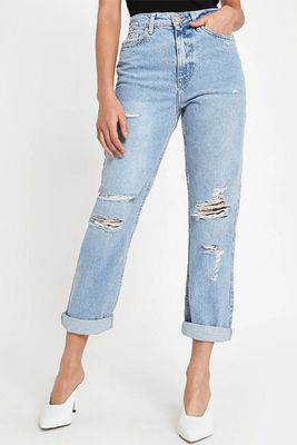 Blue Mom Ripped Jeans from River Island