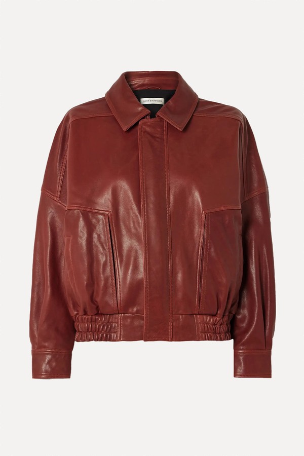 Dalma Paneled Leather Bomber Jacket from Nour Hammour