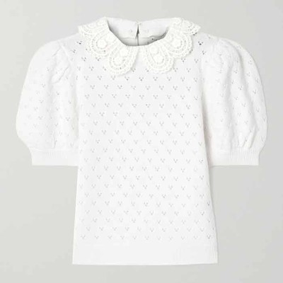 Annalyn Crochet-Trimmed Pointelle-Knit Wool-Blend Sweater from Alice + Olivia