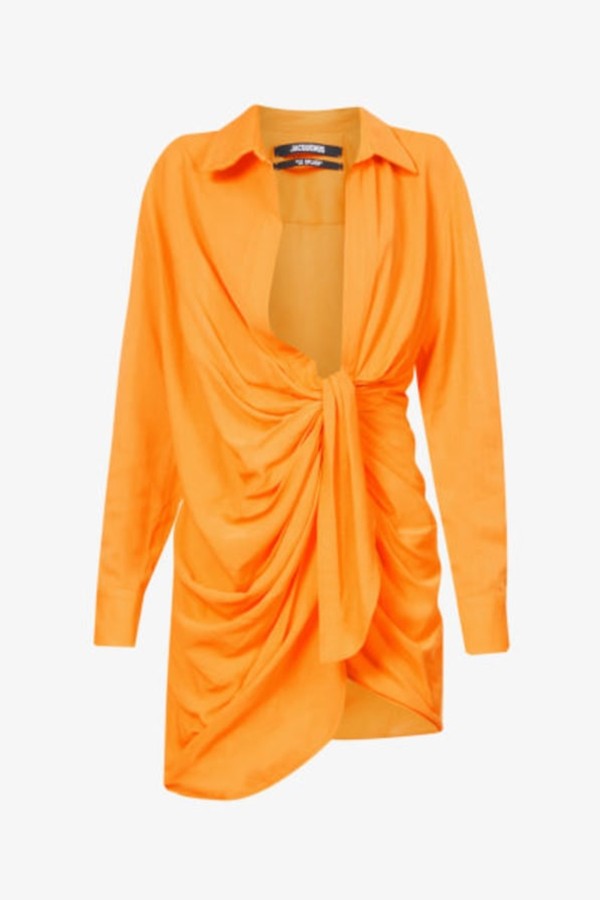 Bahia Plunge Neck Tie Waist Shirt Dress from Jacquemus