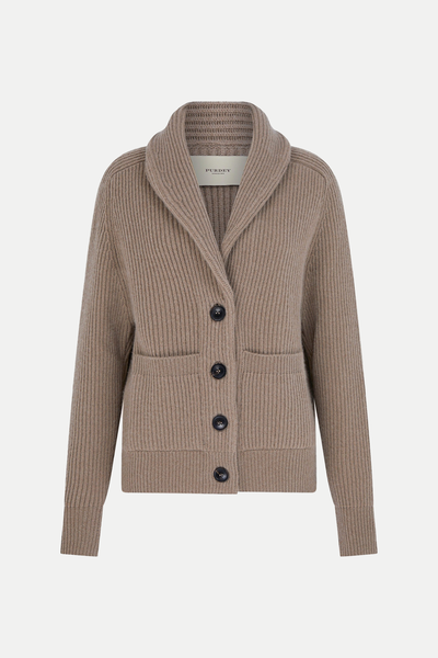 Clifford Ribbed Cardigan In Taupe