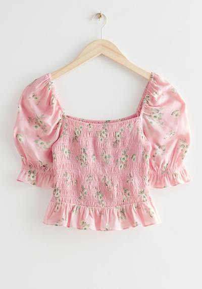 Printed Puff Sleeve Smock Top