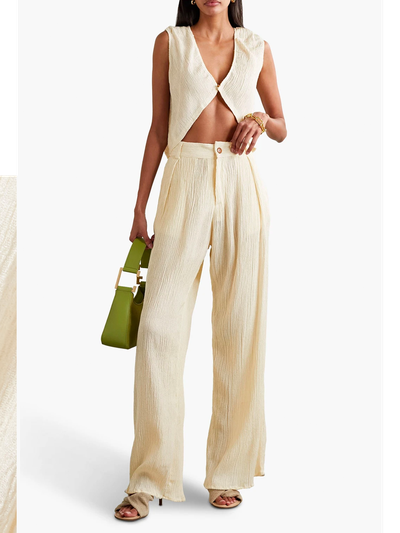 Hali Crinkled Bamboo and Silk-Blend Wide-Leg Pants £153 (were £255) | Savannah Morrow