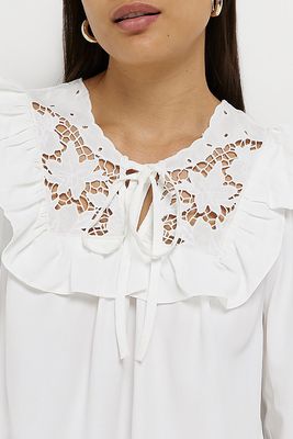 White Lace Frill Collar Long Sleeve Blouse  from River Island 