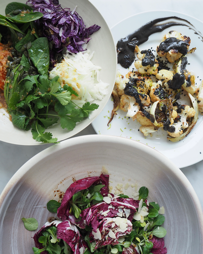 Roast Cauliflower Florets With Black Tahini, Lime Juice & Garlic