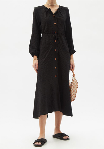 Drawstring-Waist Check Midi Shirt Dress from Belize