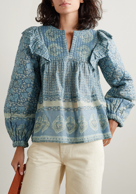 Margot Quilted Printed Cotton-Voile Blouse from Sea