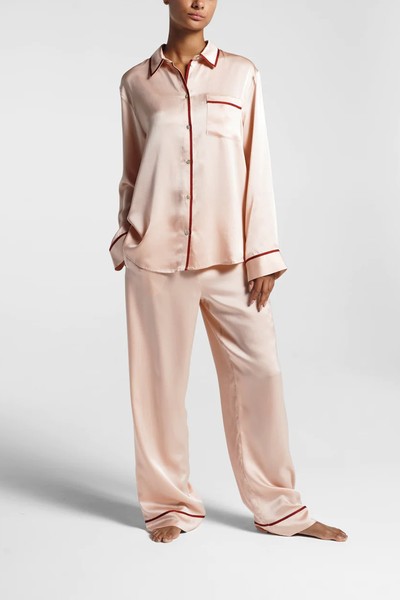 London Blush Ribbon Piped Silk Pyjama Bottoms from Asceno