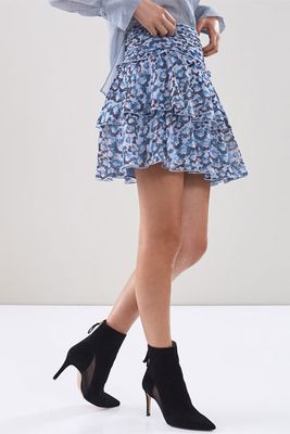 Brisa Ditsy-Print Tiered Skirt Blue from Reiss