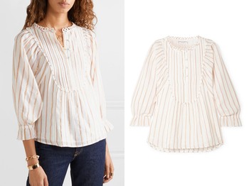 Cala Striped Cotton & Lurex-Blend Voile Top from Apiece Apart