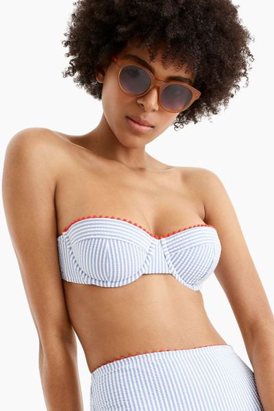 Underwire Bikini Top In Seersucker With Trim