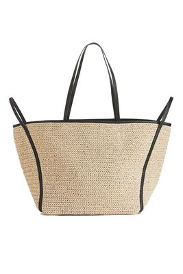 Leather Detailed Straw Tote