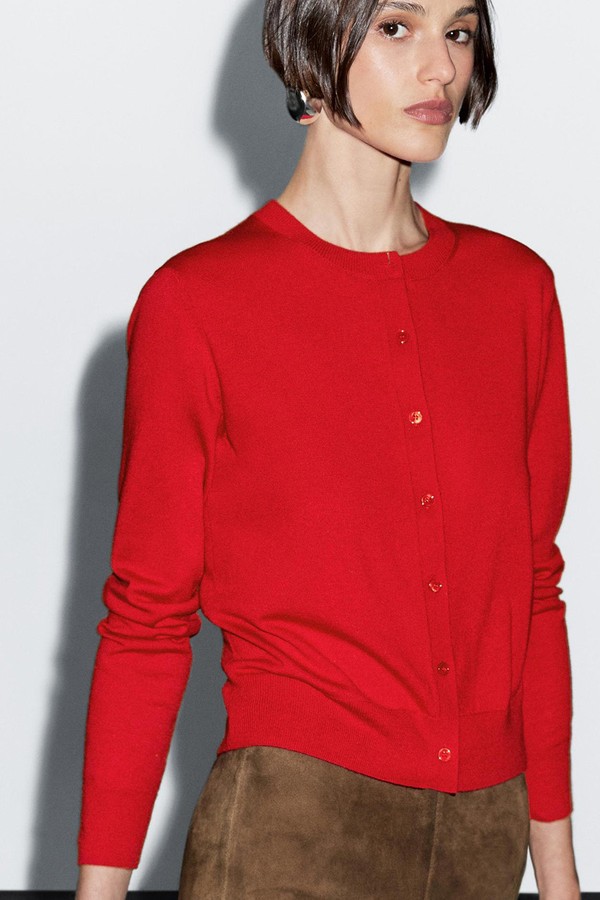 Wool Blend Knit Cardigan With Crew Neck  from Massimo Dutti 