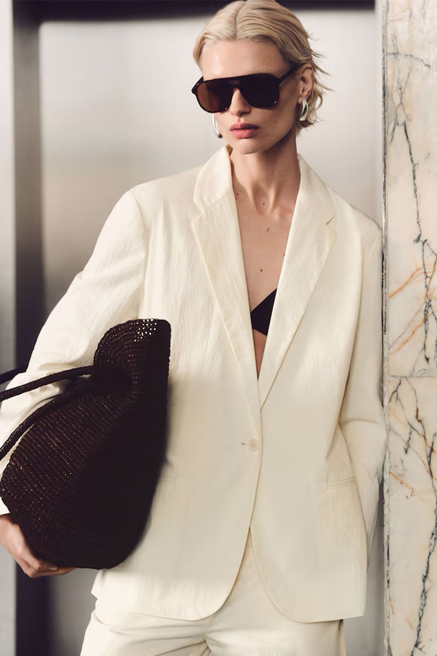 Tie-Waist Cotton Blazer