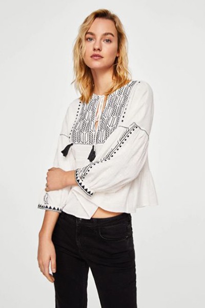 Pompom Embroidered Blouse from Mango