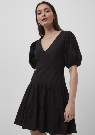 Birch Poplin Puff-Sleeve Mini Dress