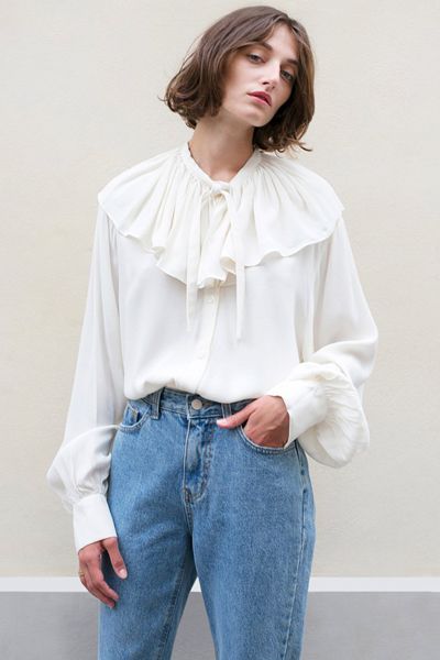 Ruffle Collar Ivory Blouse