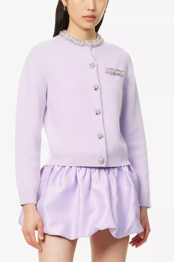 Round-Neck Crystal-Embellished Knit Cardigan from Self-Portrait