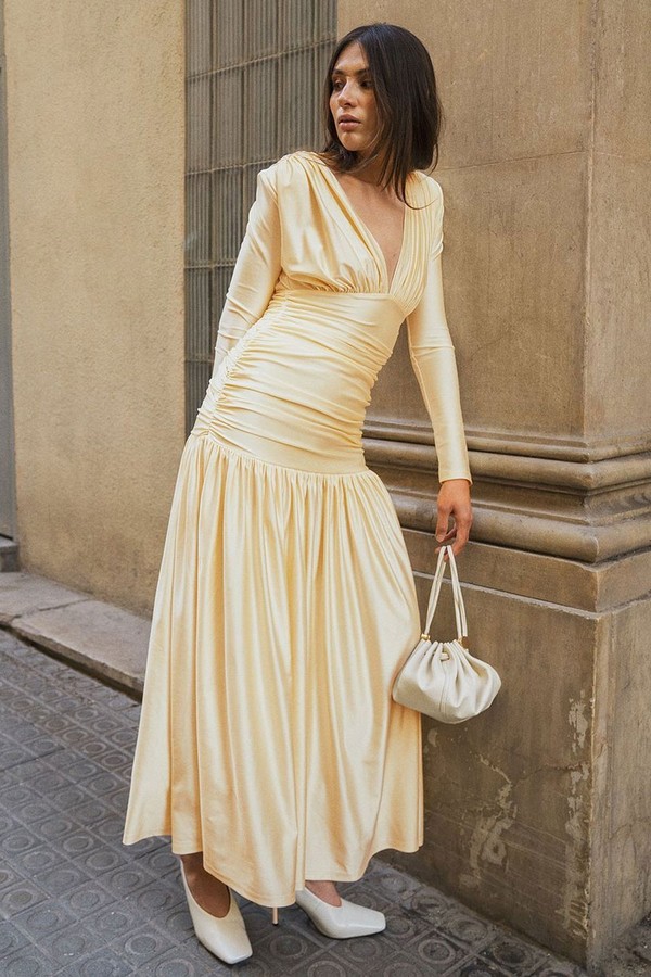 V-Neckline Draped Maxi Dress