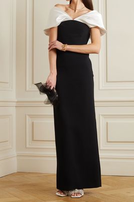 Dakota Off-The-Shoulder Crepe And Satin-Twill Gown from Solace London