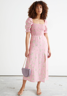 Printed Puff Sleeve Linen Midi Dress from & Other Stories